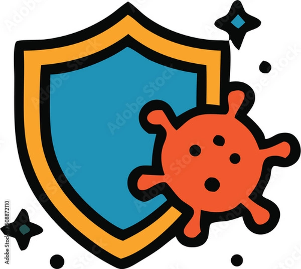 Obraz Shield protecting a virus, symbolizing cybersecurity, protection from cyber attacks. Suitable for technology, cybersecurity, online safety concepts