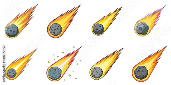 Obraz Multiple vector illustrations of meteorites, outlines
