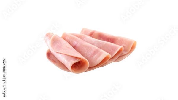 Obraz Thin slices of ham on white background.