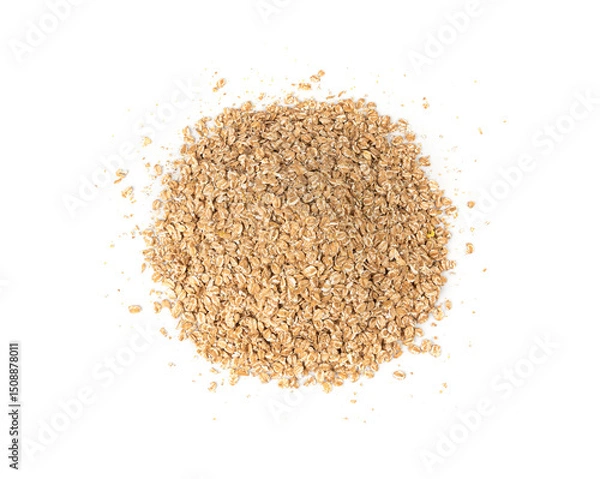 Obraz Spelt flakes isolated, dry raw rolled flat oat grains, wheat, oatmeal or bran, barley rye cereals