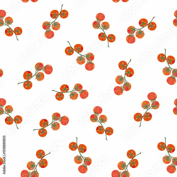Fototapeta Seamless pattern with hand-painted acrylic style tomatoes. Texture with vegetables, culinary motifs for kitchen, cooking blog, farmers market, grocery store, online shop