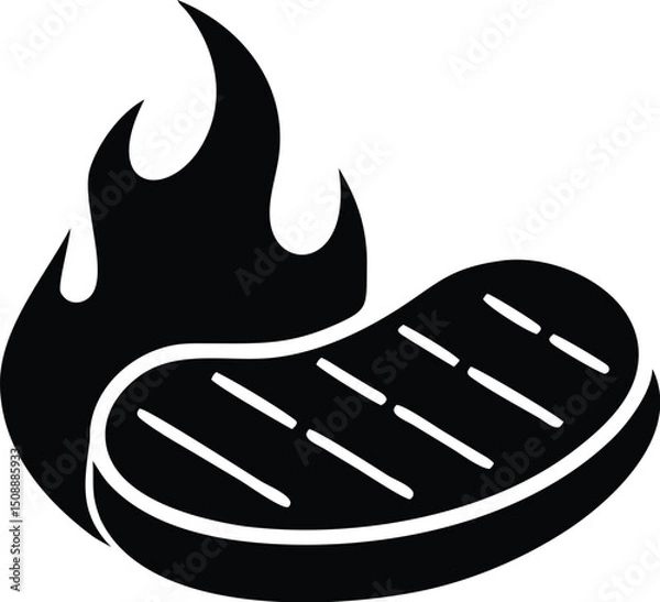 Fototapeta A silhouette of a steak sizzling with flames shows a transparent background
