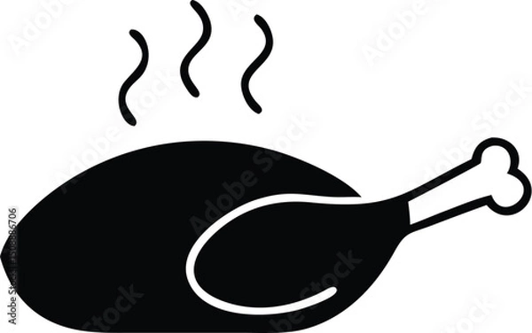 Fototapeta Steaming roasted poultry silhouette against a white backdrop presents a simple, minimalist icon