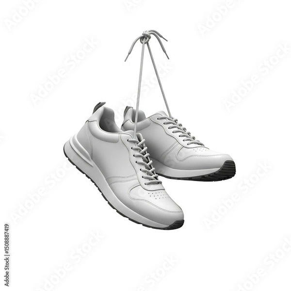 Obraz White sneakers hanging by laces isolated on transparent background