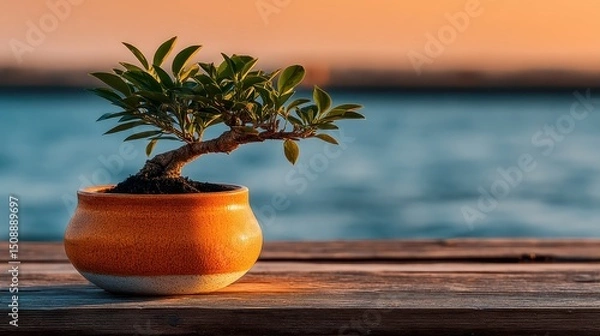 Fototapeta Small plant gracefully positioned in a pot bringing life and freshness to any space with its lush green foliage