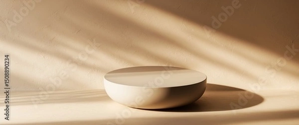 Fototapeta Minimalist beige product display podium, light and shadow create a serene backdrop.