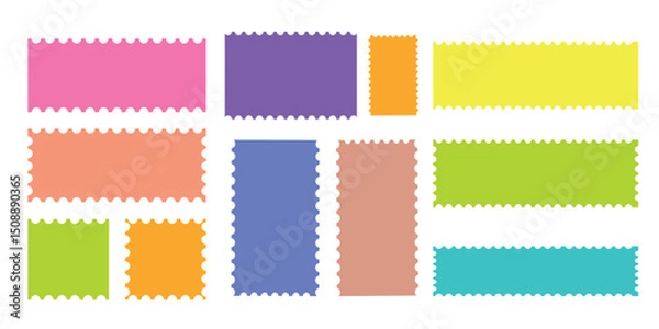Fototapeta Frame wavy doodle or vector stamp and sticker set colorful. Hand drawn blank frames for notes in web design. Vector illustration	
