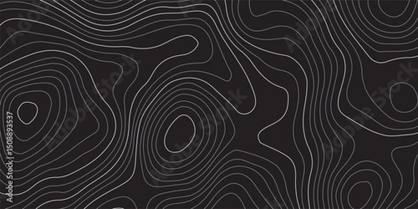 Obraz Background of the black and grey topographic map. Topographic map lines, contour background. Design illustration for wall art, fabric, packaging, web, banner, app, wallpaper.