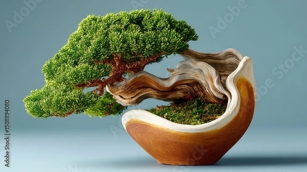 Fototapeta Elegant juniper bonsai tree in studio lighting showcasing its unique characteristics and artistic beauty