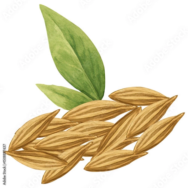 Obraz Realistic illustration of oats grains and green leaves for agricultural and culinary use