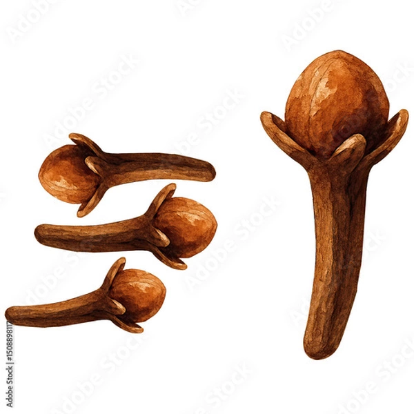 Obraz Watercolor illustration of fresh cloves spice isolated on white background culinary ingredient