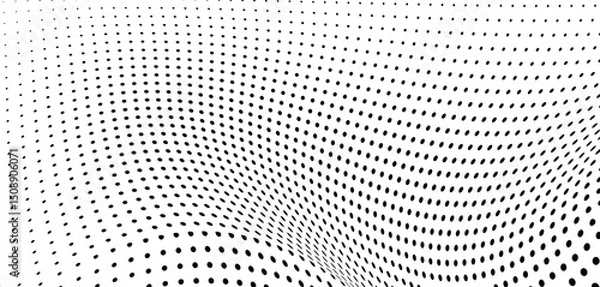 Fototapeta Abstract halftone wave dotted background. Futuristic twisted grunge pattern, dot, circles.  Vector modern optical pop art texture for posters, business cards, cover, labels mock-up, stickers layout
