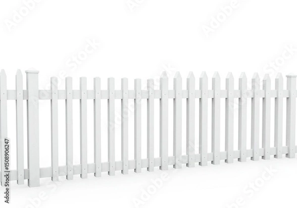 Obraz White picket fence against white background