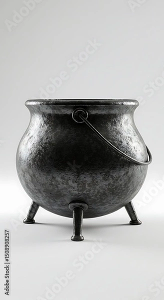 Fototapeta Dark, weathered cauldron on a plain background