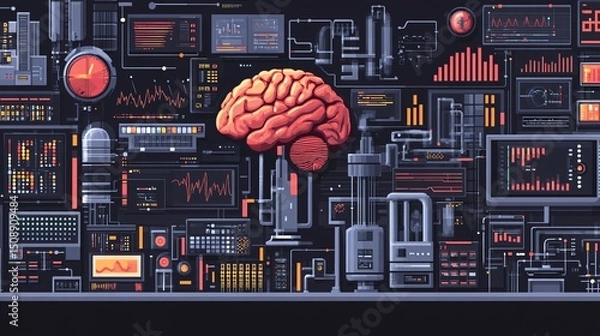 Fototapeta clean vector illustration of digital transformation in business, cloud computing, data analytics, artificial intelligence, tech infrastructure
