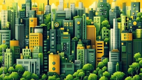 Fototapeta clean vector illustration of digital transformation in business, cloud computing, data analytics, artificial intelligence, tech infrastructure