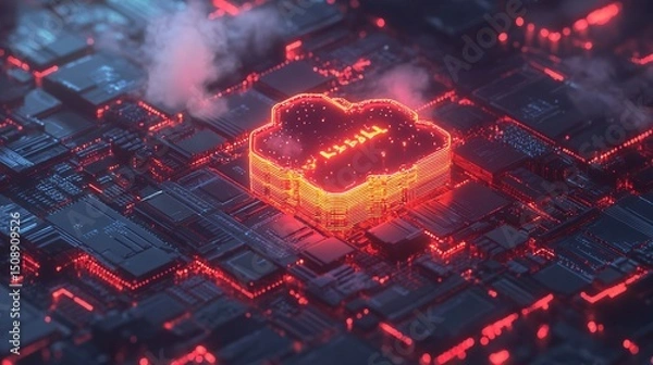 Fototapeta clean vector illustration of digital transformation in business, cloud computing, data analytics, artificial intelligence, tech infrastructure