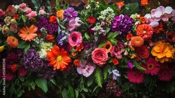 Fototapeta Vibrant flower arrangement as backdrop