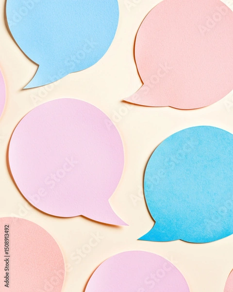 Fototapeta Colorful speech bubbles in pastel shades create playful and inviting atmosphere, perfect for communication and expression