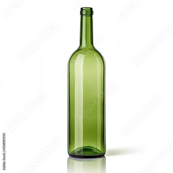 Fototapeta Green glass wine bottle empty bottle isolated on white background alcohol drink container beverage object