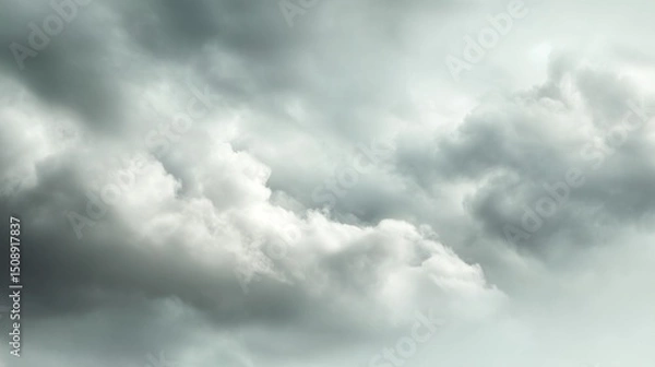 Fototapeta A soft gray sky is filled with gentle clouds, evoking a peaceful ambiance perfect for quiet contemplation. The calm day inspires thoughts of tranquility and stillness