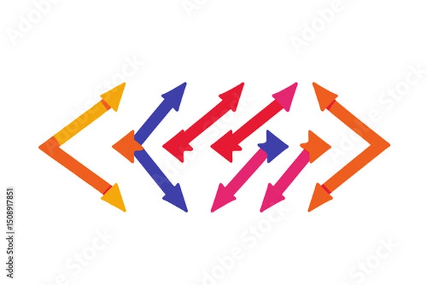 Fototapeta Colorful Directional Arrows on White Background-Abstract Arrow Design-Graphic Element with Forward Movement Concept-Vector Illustration with Bright Colors