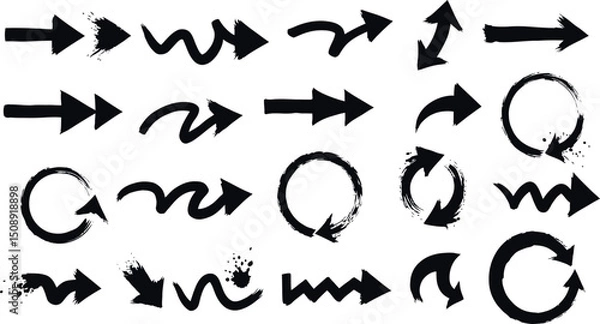 Fototapeta Dynamic hand drawn arrow collection for graphic design and directional use. Vector illustration