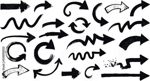 Fototapeta Collection of hand-drawn grunge arrows and decorative elements for creative design. Vector illustration