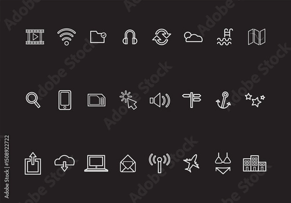 Fototapeta Office and Business Editable Icons set. Vector illustration in modern thin line style of business related icons: teamwork, documents, devices, and more. Pictograms and infographics for mobile apps.