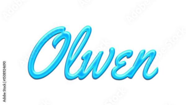 Fototapeta Glowing blue effect of name Olwen on white background.