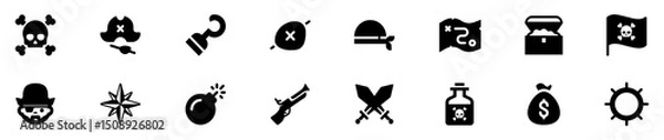 Fototapeta Pirate icon collection. Pirate adventure icon set. Classic pirate symbols and elements for design. Vector Illustration. EPS 10
