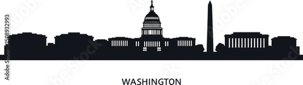 Obraz Washington d.c. skyline silhouette featuring iconic monuments for travel and historical themes. Vector illustration