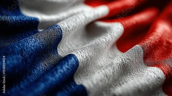 Fototapeta Close-up view of the French flag showcasing vibrant colors and silky texture during a cultural event