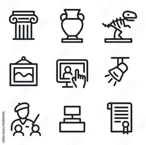 Fototapeta Art and History Icons. Outline icon set of art and history exhibitions: classical column, ancient