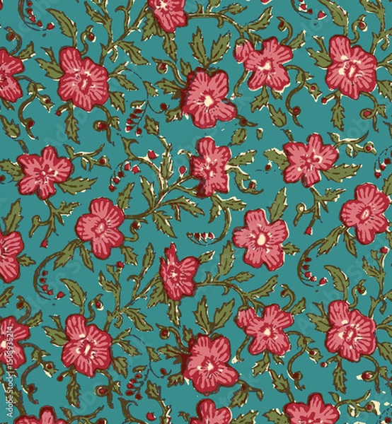 Obraz Ajrakh Pattern and block print and batik print Background digital printing textile pattern