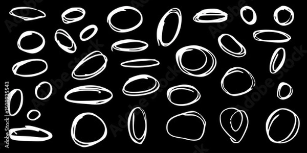 Fototapeta A set of oval shapes outlined in chalk or wax crayons. Roughly drawn elliptical circles in a grunge style with a pencil or marker to emphasize textual information and accents.