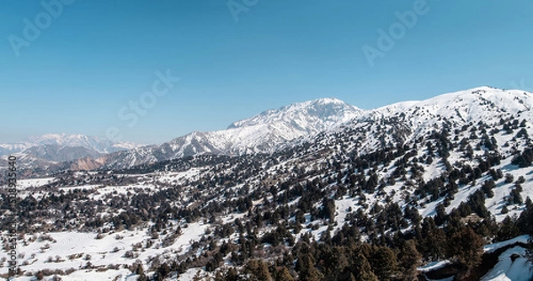 Fototapeta Amirsoy, Amirsay snowy rocks, mountains in Uzbekistan