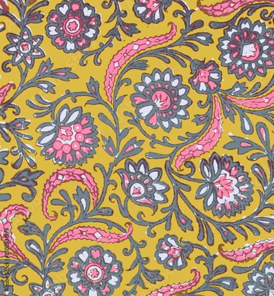 Obraz Ajrakh Pattern and block print and batik print Background digital printing textile pattern