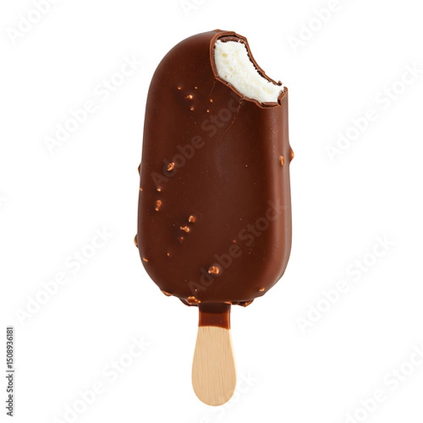 Obraz Classic Chocolate Nut Ice Cream Bar with Almonds, Bitten, Isolated on White Background