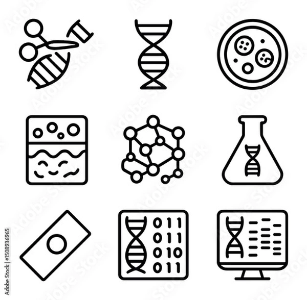Fototapeta Biotechnology Icon Set. Outline icon set of biotechnology innovation: gene editing tool, CRISPR