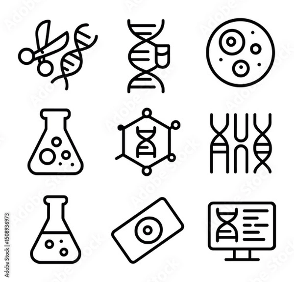 Fototapeta Biotechnology Icon Set. Outline icon set of biotechnology innovation: gene editing tool, CRISPR