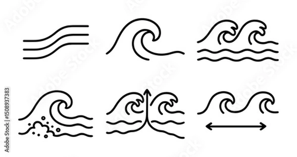 Obraz Wave line art icons set for surf and beach-themed designs