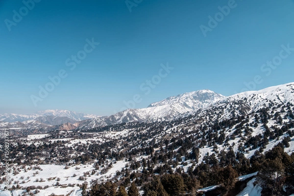 Fototapeta Amirsoy, Amirsay snowy rocks, mountains in Uzbekistan