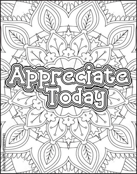 Obraz Gratitude Motivational Quote Coloring Page for Adults. 