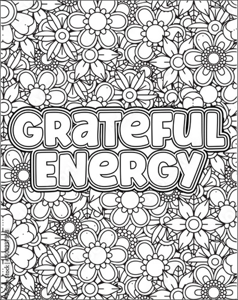 Obraz Gratitude Motivational Quote Coloring Page for Adults. 
