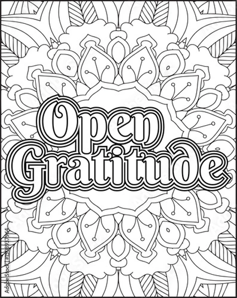 Obraz Gratitude Motivational Quote Coloring Page for Adults. 
