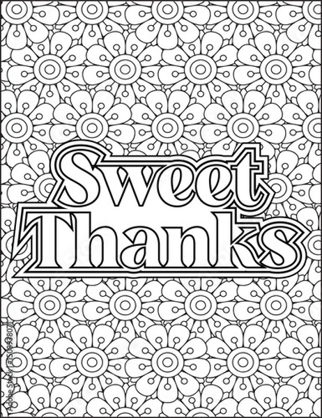 Obraz Gratitude Motivational Quote Coloring Page for Adults. 