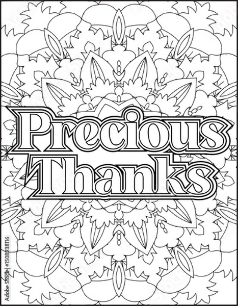 Obraz Gratitude Motivational Quote Coloring Page for Adults. 