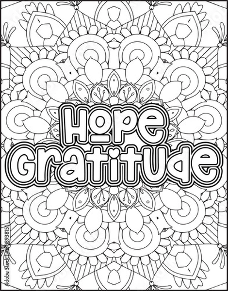Obraz Gratitude Motivational Quote Coloring Page for Adults. 