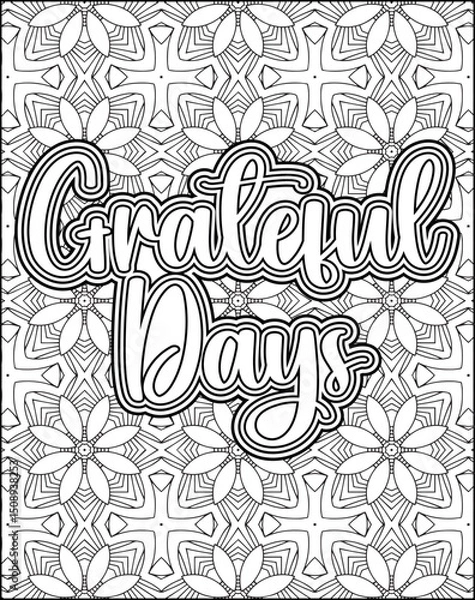 Obraz Gratitude Motivational Quote Coloring Page for Adults. 